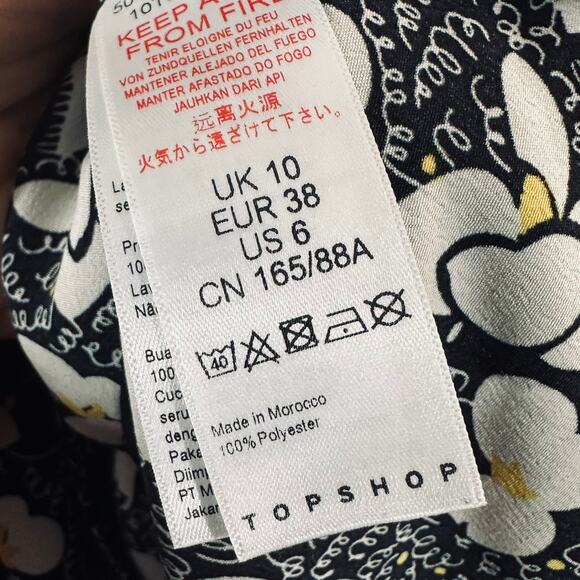 TOPSHOP Floral Tie‎ Neck Long Sleeve Mini Dress Womans 6 chic party summer - Picture 8 of 13